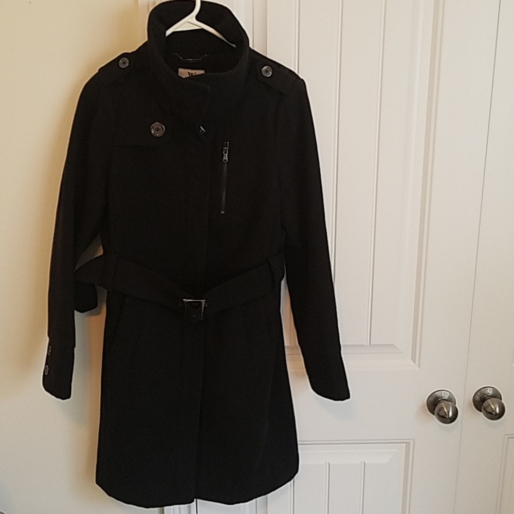 Women's Black Belted Peacoat